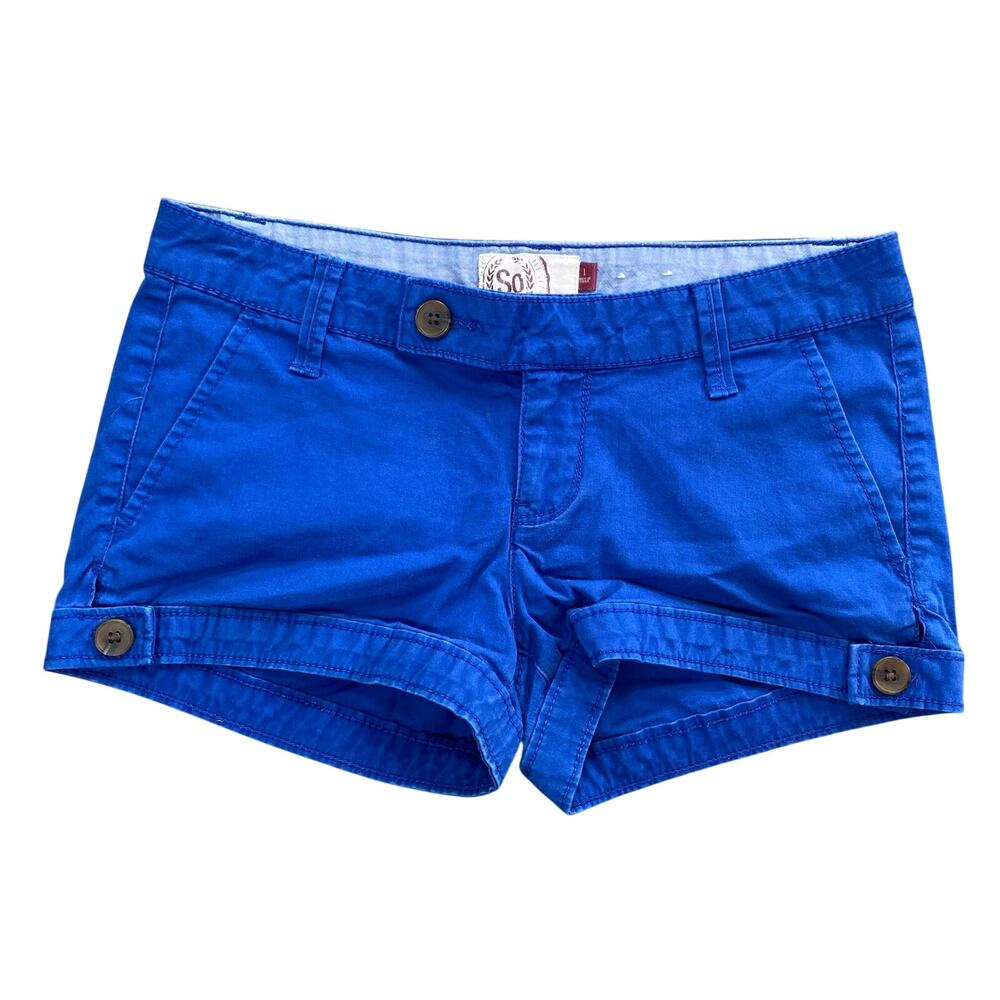 Vintage Y2K SO Royal Blue Mini Low Rise Shorts Womens Size 1 2” Inseam